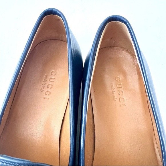 GUCCI | Navy Blue Leather Jordaan Horsebit Loafers Flats Classic Bit EU 36 - Picture 5 of 11